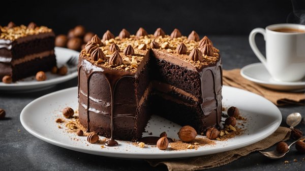 Délicieux gâteau chocolat et poudre de noisettes pour gourmands